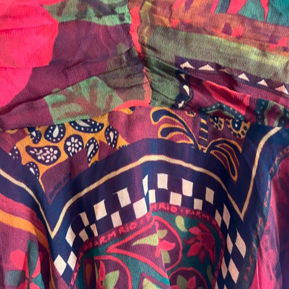 NWT Farm Rio x Anthropologie Lined Blouse Size M Red V Neck Tie Beaded Tassels - Picture 8 of 12